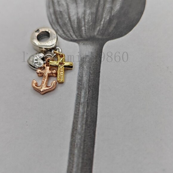 Pandora Triple-tone Cross, Heart, & Anchor Dangle Charm - Picture 3 of 5